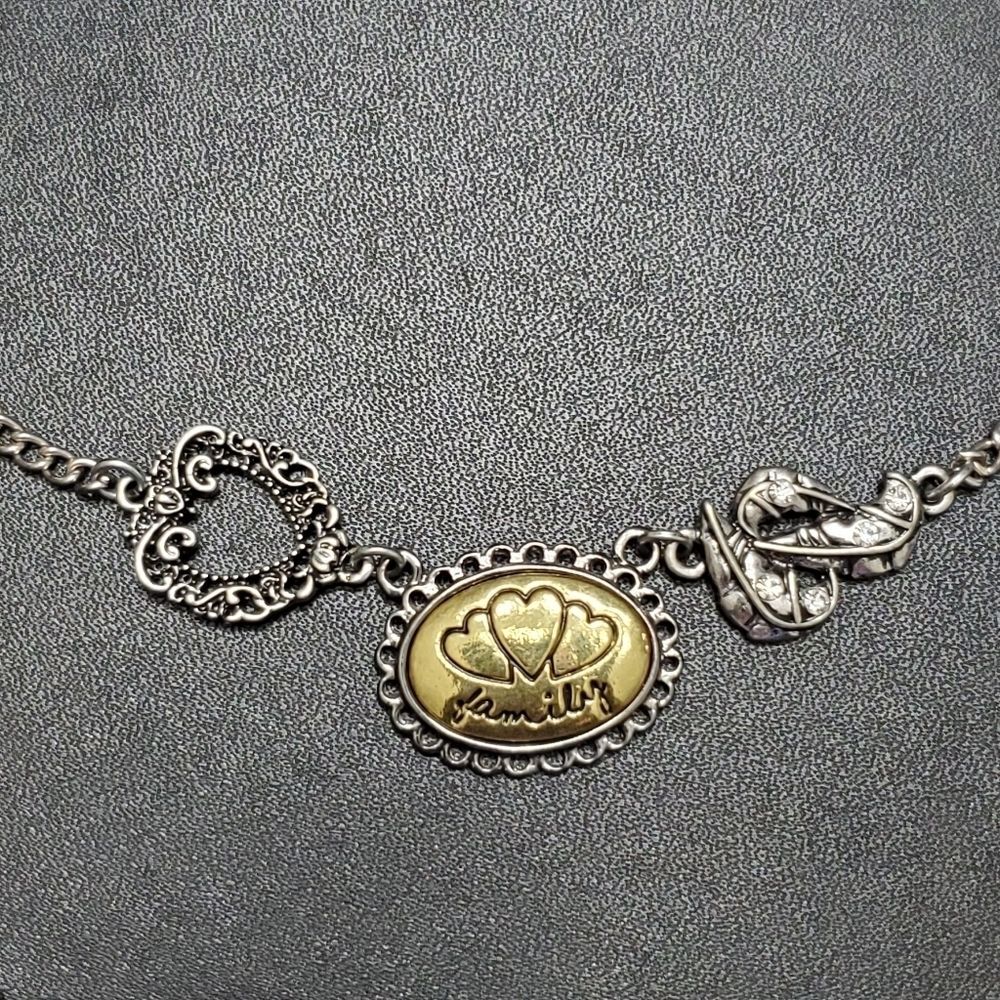 SM family two-tone necklace 18-21" gold Tone Silver Tone Hearts